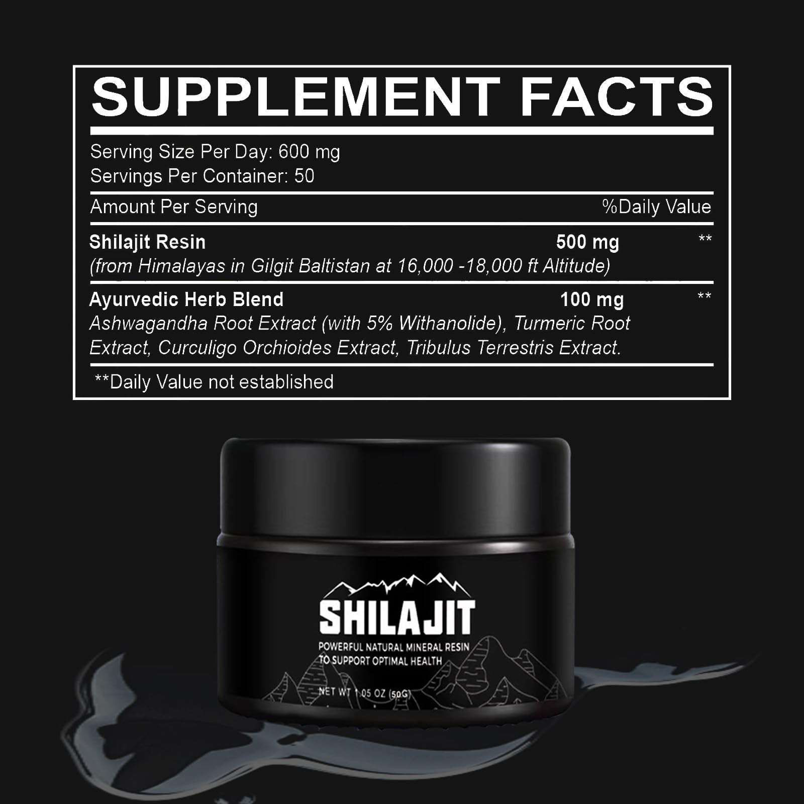 Pure Himalayan Shilajit Resin - 50 Grams, Golden Grade Organic Supplement, Enriched with 80 Trace Minerals and Fulvic Acid for Enhanced Energy and Immune Support